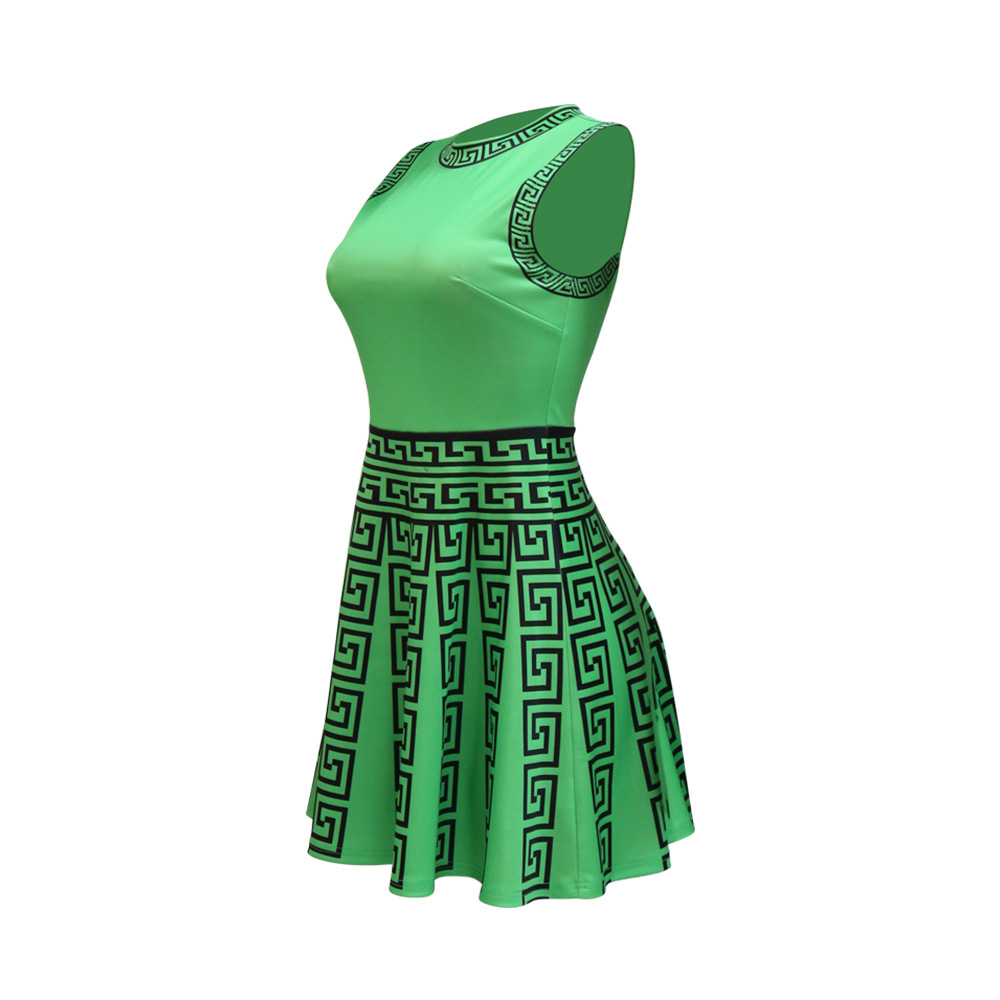 Women's Clothing Fashion crew neck sleeveless pleated dress woman_mkmklike.com