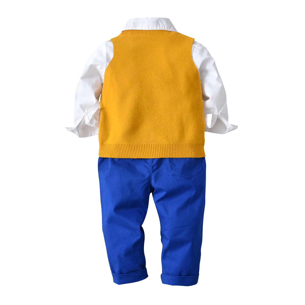 Mother&Kids Camicia per ragazzi e signori con gilet in filo di cotone idrofilo, pantaloni, papillon, completo di quattro pezzi_voghion.com