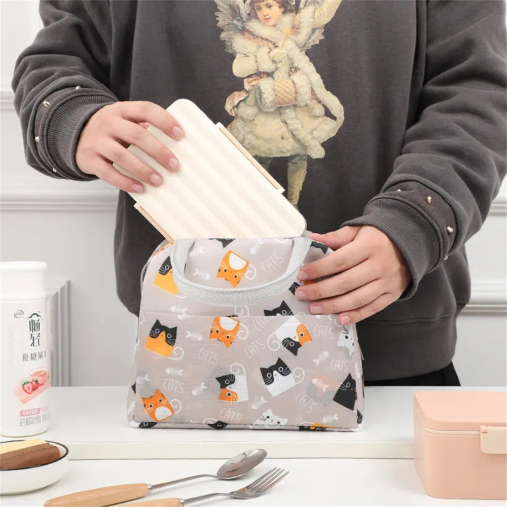 Functional Pattern Cooler Box Portable Insulated Canvas Bag Thermal Food Picnic Lunch Bags For Women Kids_voghion.com