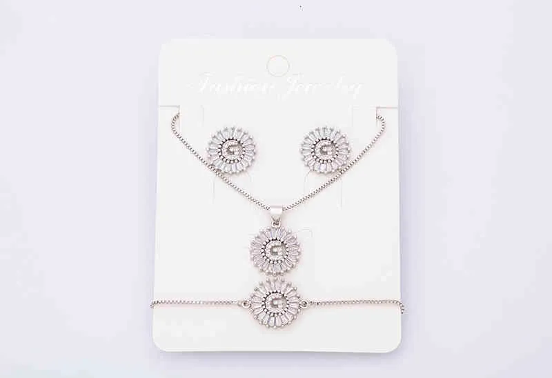 Charm Initial Necklace + Stud Earrings Bracelet Sets Jewelry Copper Zircon White Color A-z 26 Letters Alphabet_voghion.com