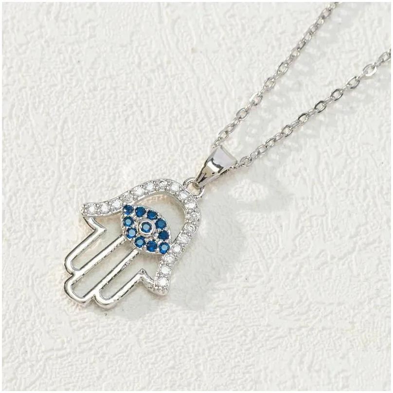 Colares com Pingente Pedra Olho de Fátima Colar com Coração Azul Mal Hamsa Mão Para Mulheres Proteção Espiritual Turca_voghion.com