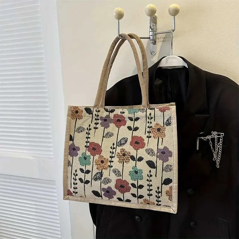 Designer Tote Handbag Large Capacity Jacquard Canvas Shopper Bag_voghion.com