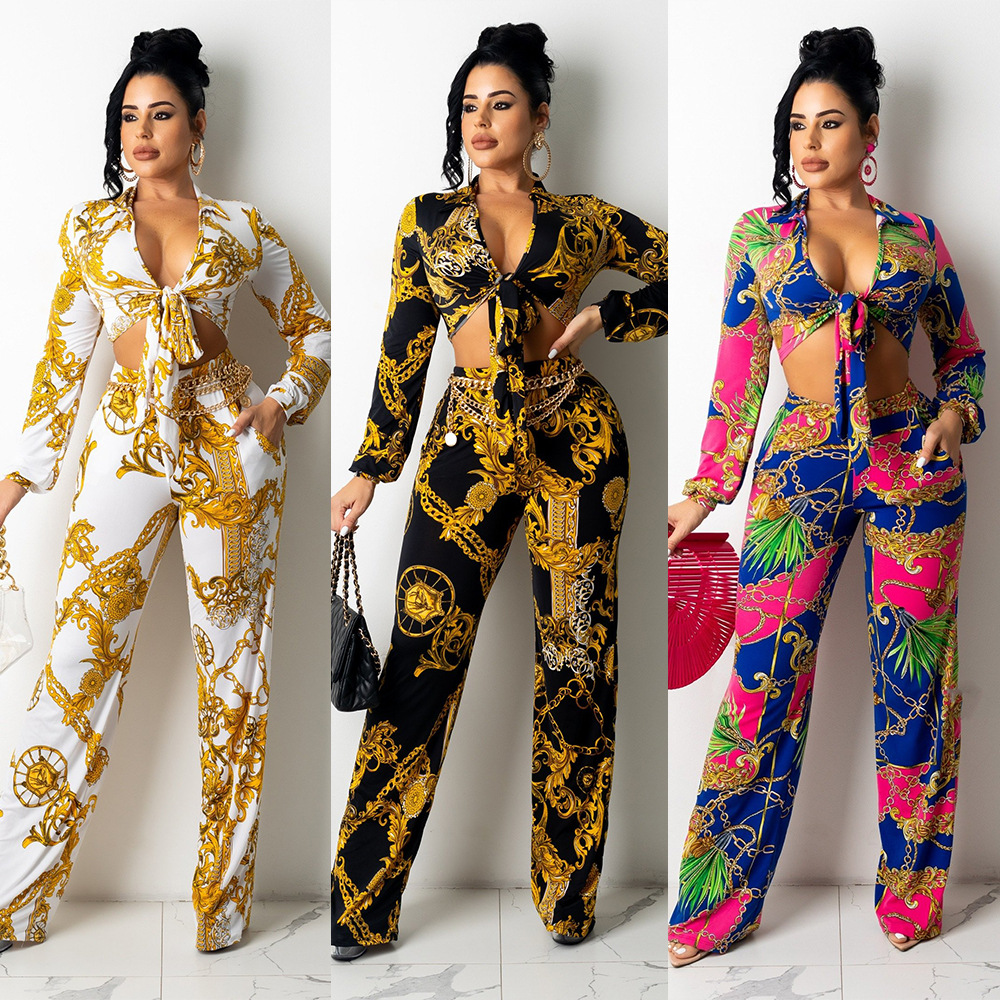 Women’s Clothing fashion sports and leisure milk silk printed two-piece suit