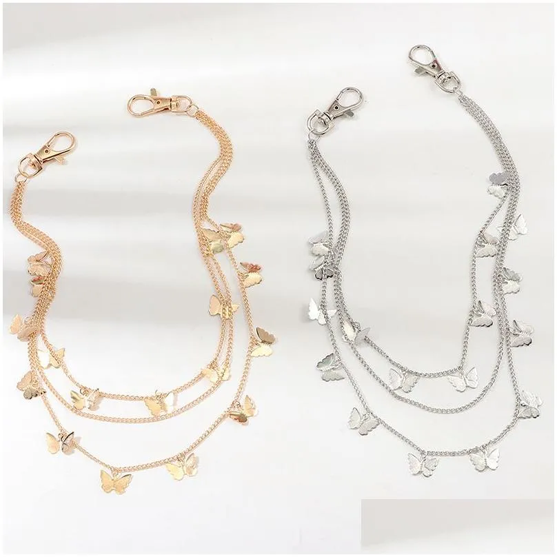 Łańcuchy na brzuch Złoto Sier Plated Mtilayer Statement Butterfly Charm Łańcuch Talia Noś na spodniach Wiszące frędzle Biżuteria na ciało_voghion.com