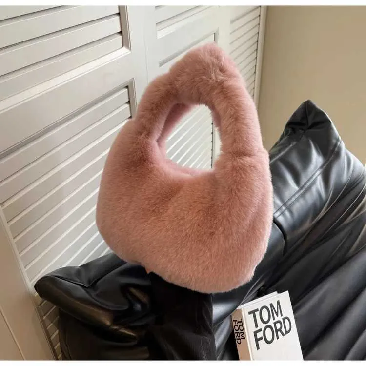 Portafoglio da donna con manico corto Fi Cluh carino Wen Fur Small Half Mo caldo peluche borsa da polso Y241106_voghion.com