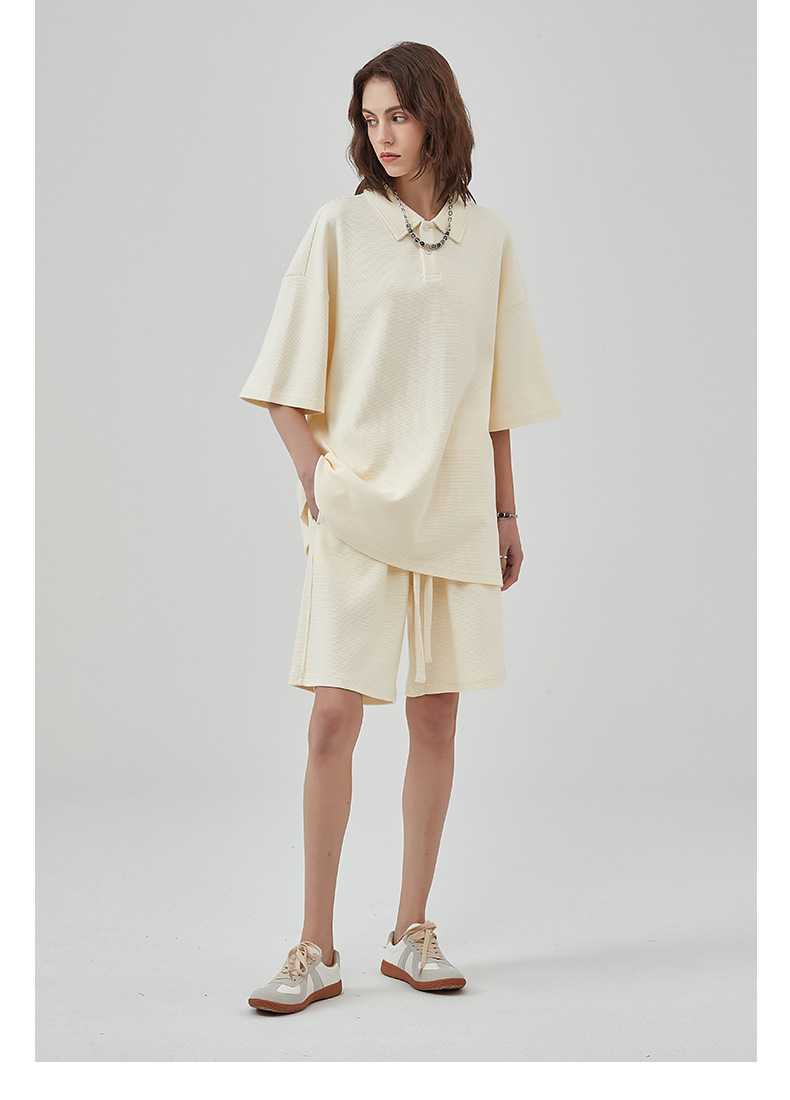 ARTIE Men's Wear | High-end breathable diamond pattern waffle shorts set, loose casual top, wide-leg shorts_voghion.com