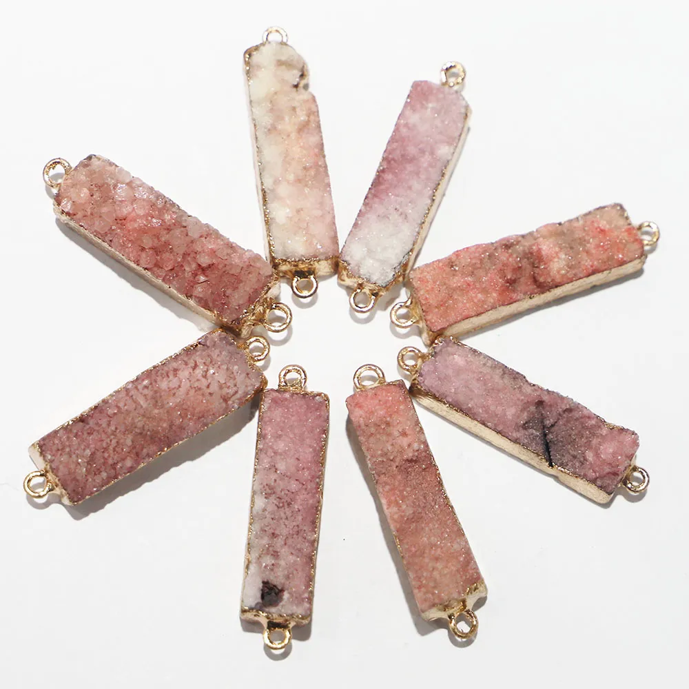 Colliers pendentifs en pierre druzy naturelle à double boucle, connecteur à bord doré à la mode, tranche d'agate minérale en métal, breloque géode_voghion.com