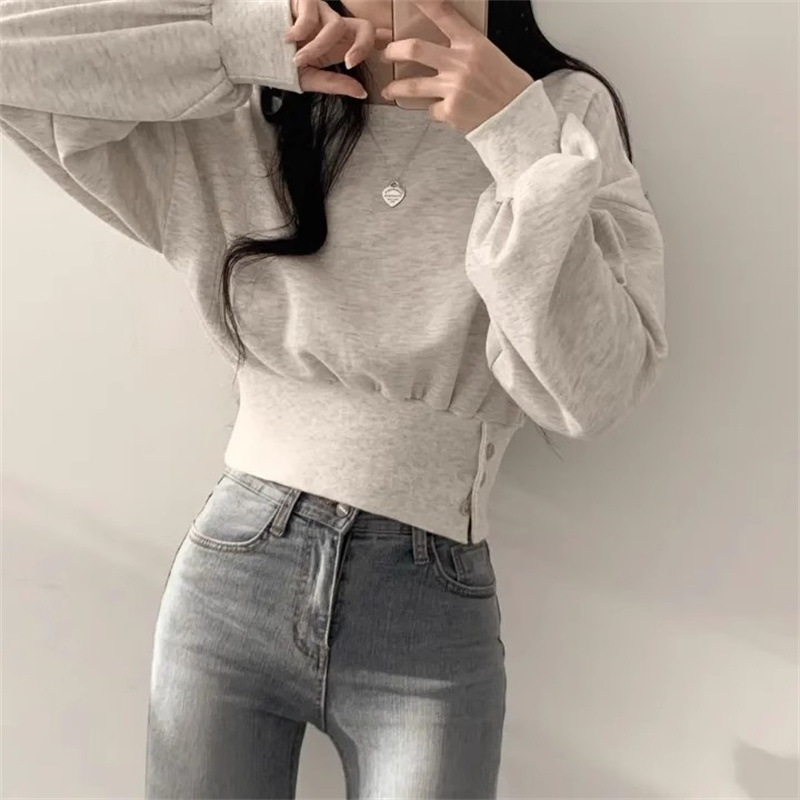 Women's Sweatshirt Round Neck Fleece Lined Versatile Loose Fit_voghion.com