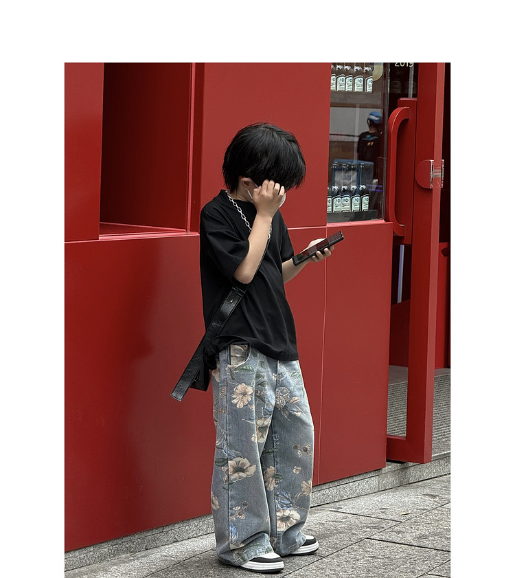 Pantalon garçon mère et enfant, jean de rue imprimé, pantalon droit pour bébé_voghion.com