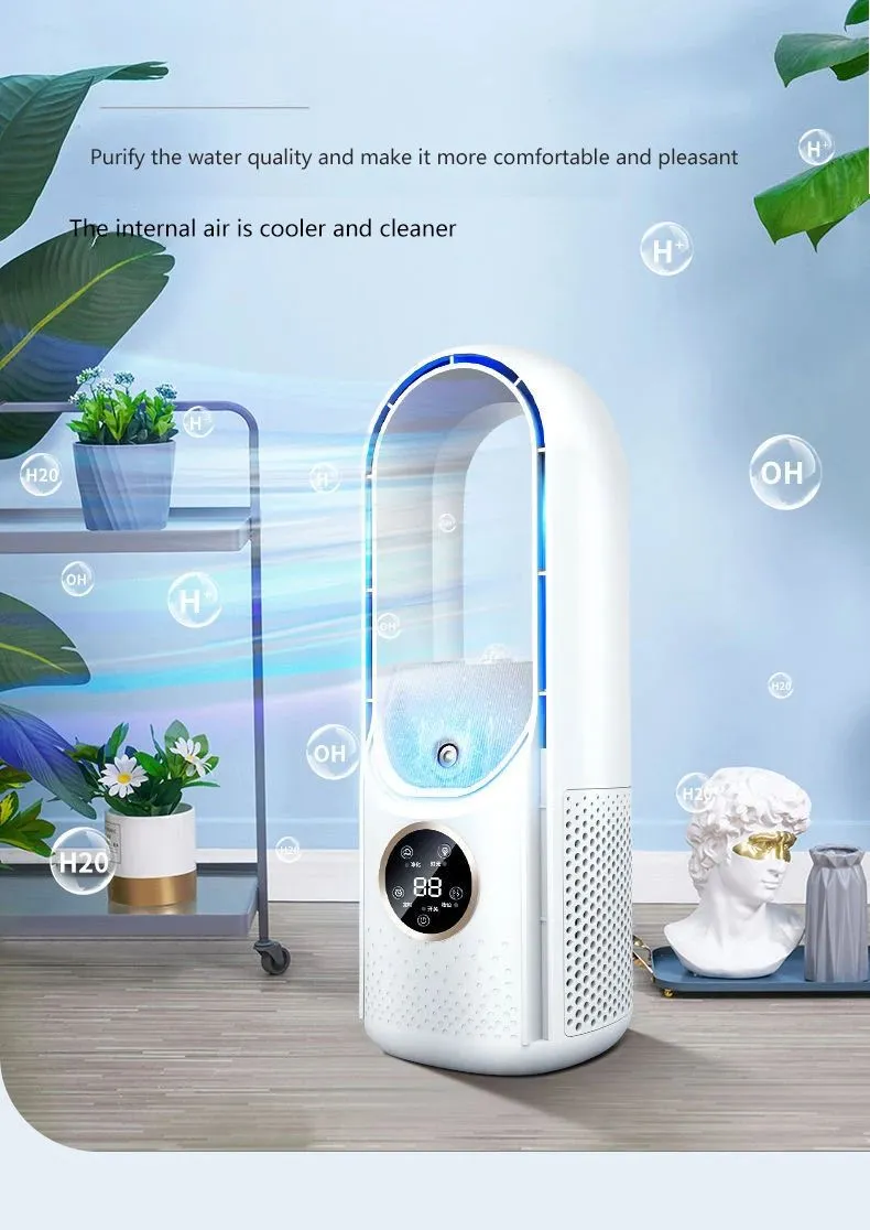Portable USB Cooler Leafless Electric 6 Speed Silent Timer Air Conditioner Cooling Humidifier Conditioning Fan_voghion.com