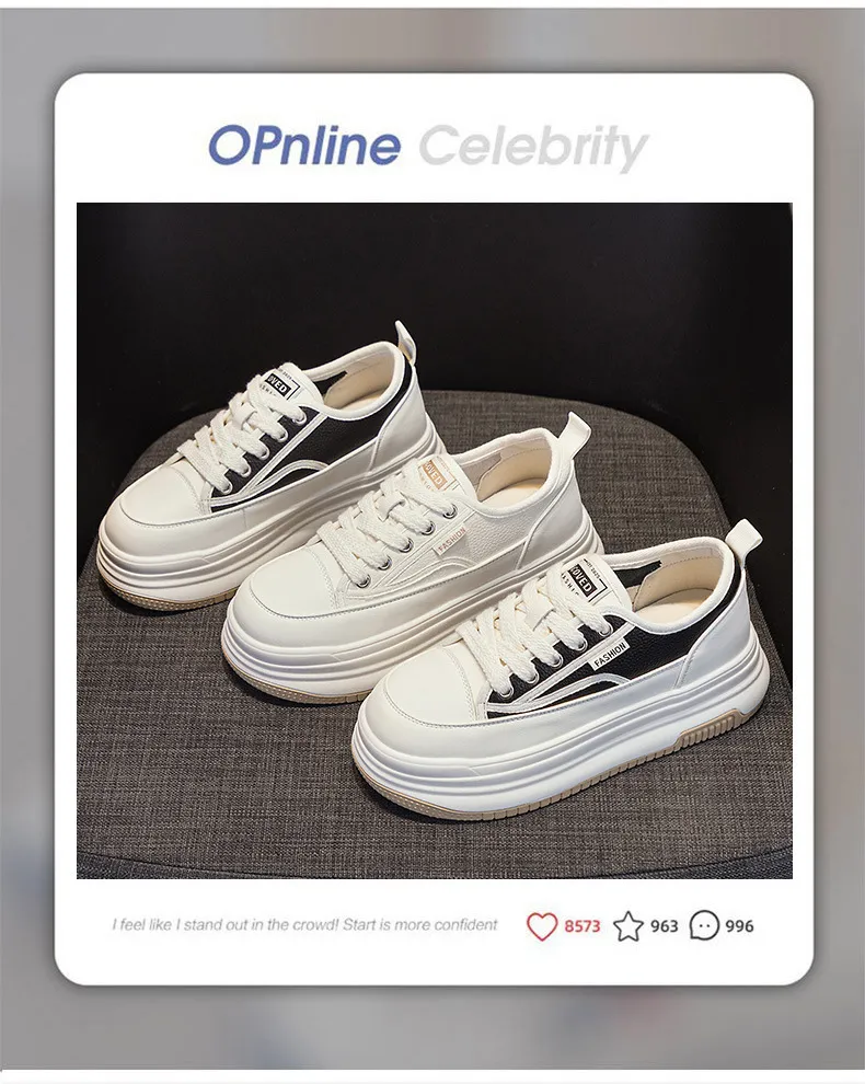 Genuine Leather Thick Sole Round Toe Raised Small White Casual Comfortable Trendy And Versatile Women Board Shoes_voghion.com