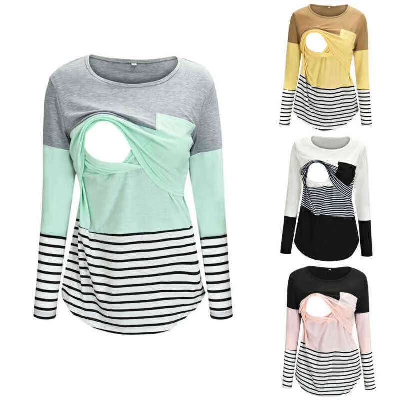 Frauen Schwangere Mutterschaft Kleidung Stillen Tops Stillen Gestreiften T-shirt Mama Langarm S/M/L/Xl/Xxl L220801_voghion.com