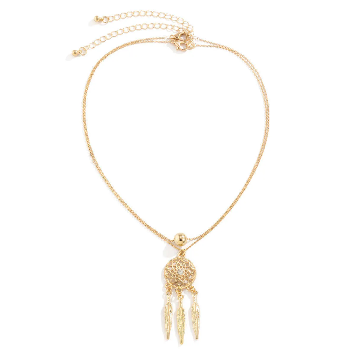 Collane Vintage Boho Oro Colore Multistrato Choker Collana Pendente Piuma per Donne Gotico Retro Encanto Collo_voghion.com