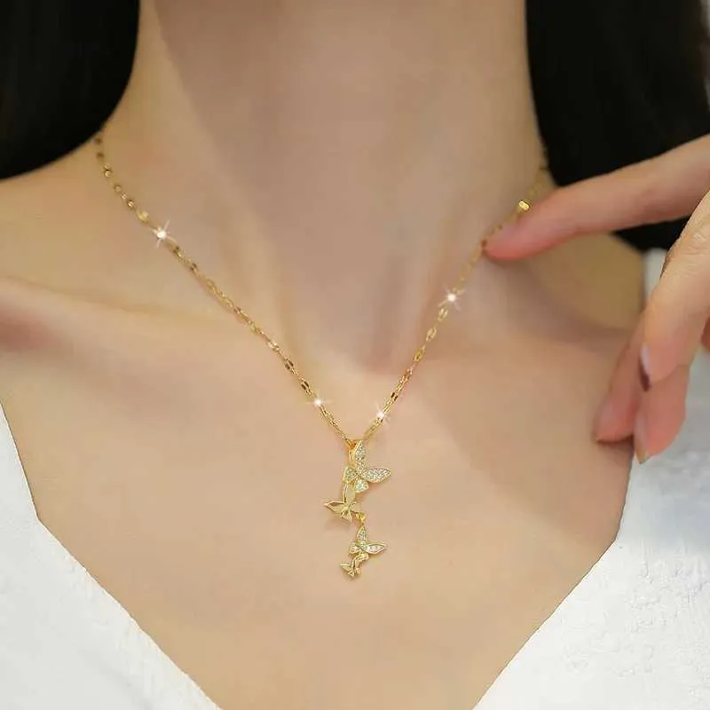 Collane con ciondolo Squisito farfalla nappa luce lussuoso temperamento splendida collana moda classico versatile_voghion.com