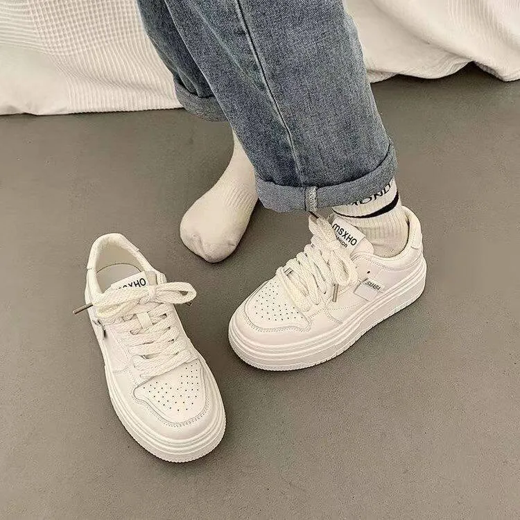 Zapatos blancos de suela gruesa para mujer, 2024, versátiles, de tiro alto, informales, para estudiantes, LHShoe_voghion.com