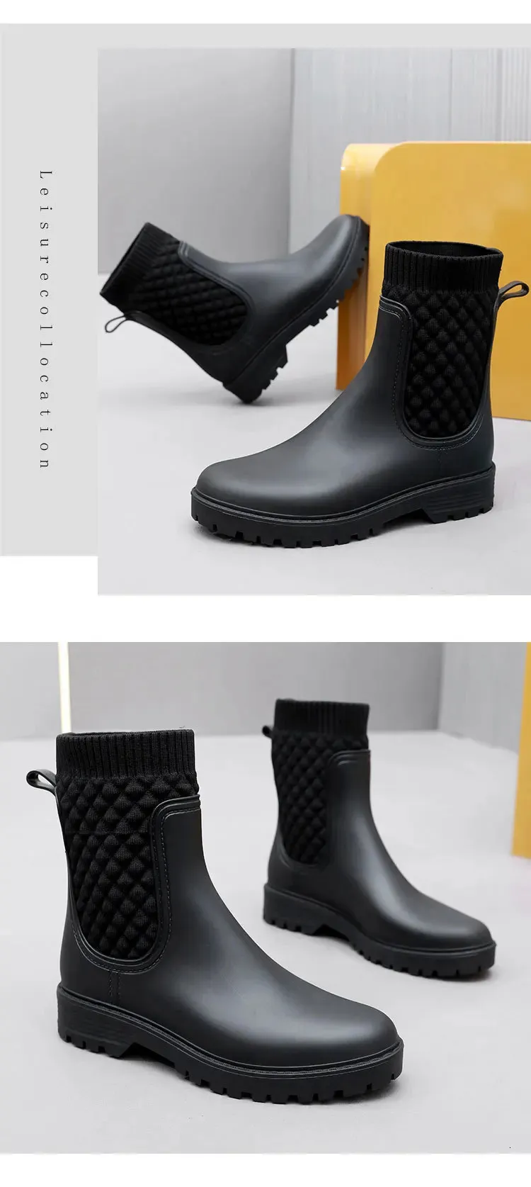 Regenstiefel kariert, lässige Mode, kleine Bein-Wasserschuhe, Damen-Gleitrohr, Regenstiefel für Erwachsene 241126_voghion.com