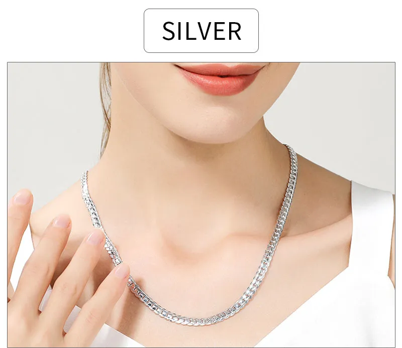 Collana con catena laterale placcata in oro Sterling S, 18, 20, 22 e 24 pollici, per donne e uomini, gioielli di moda e regali._voghion.com