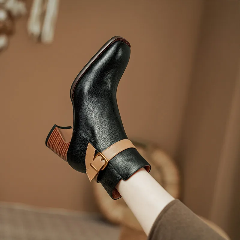 2024 New Autumn Square Toe Chunky Heel Shoes For Ankle Winter Women High Heels Modern Boots A386_voghion.com
