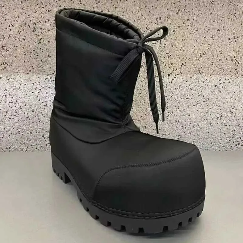 2025 Stivali da neve da donna con plateau spesso, alti fino al polpaccio, in pizzo, caldi, in cotone, scarpe casual invernali, senza stampa, buone_voghion.com