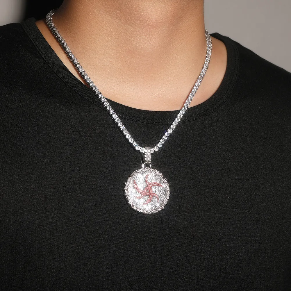 Collier pendentif rond Hip Hop complet en Zircon plaqué or véritable, bijoux pour hommes_voghion.com
