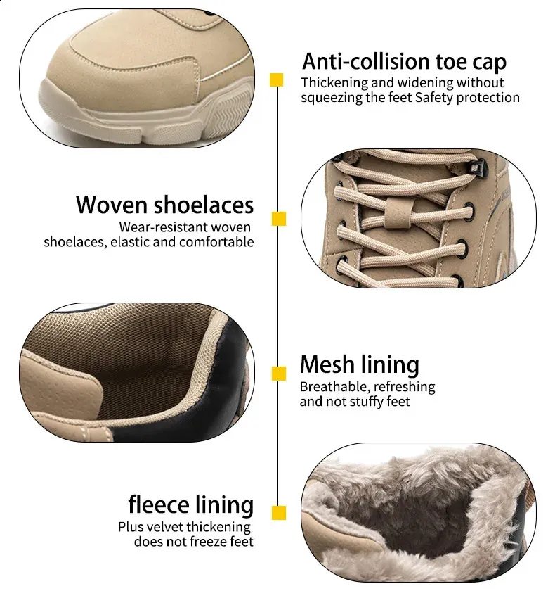 Bottes de sécurité d'hiver en cuir noir pour hommes, chaussures de travail imperméables et anti-pression, embout en acier indestructible_voghion.com