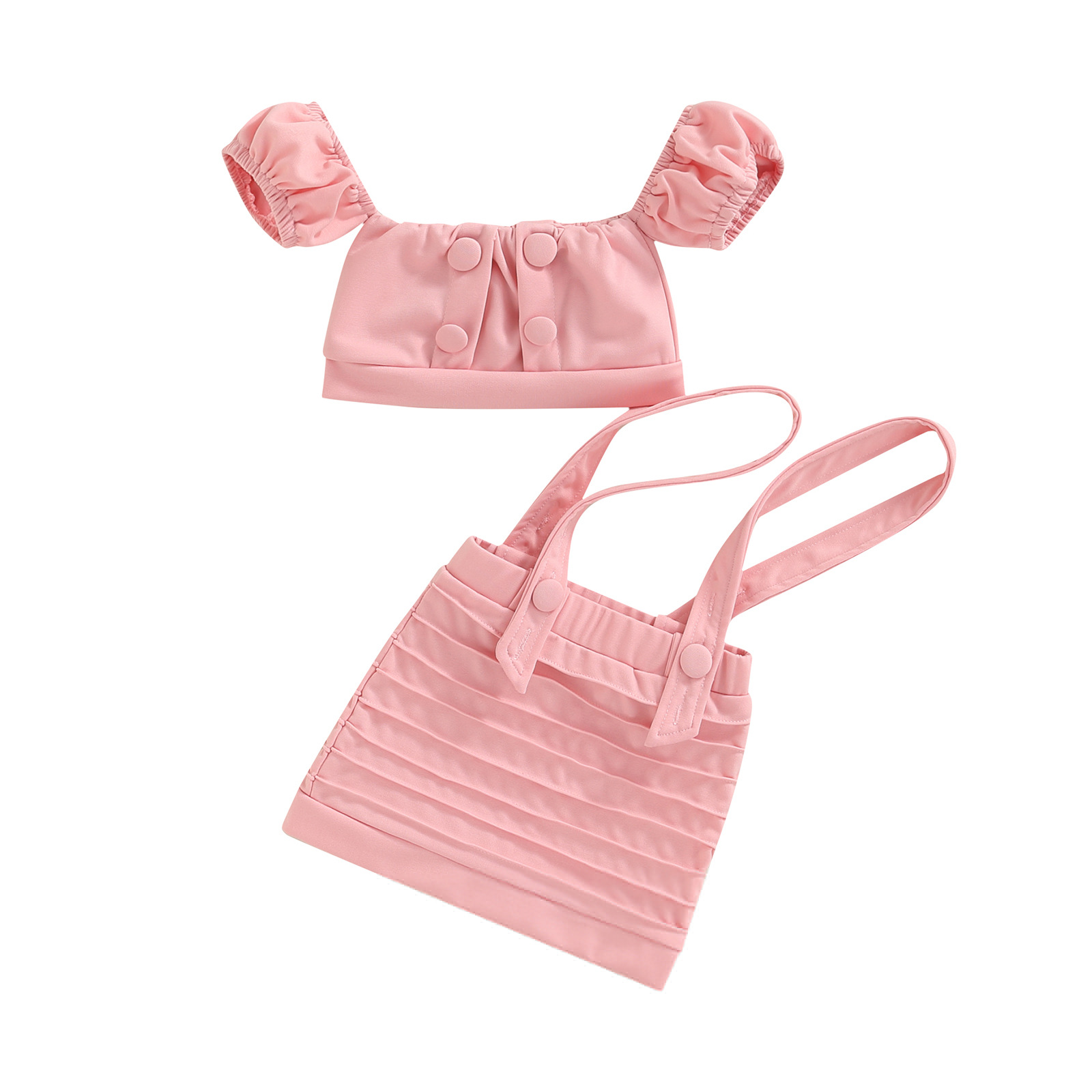 Babykleidung Mädchen Einreihiger Schultermantel mit verstellbarem Schultergurtrock Zweiteiliges Set für Kinder_voghion.com