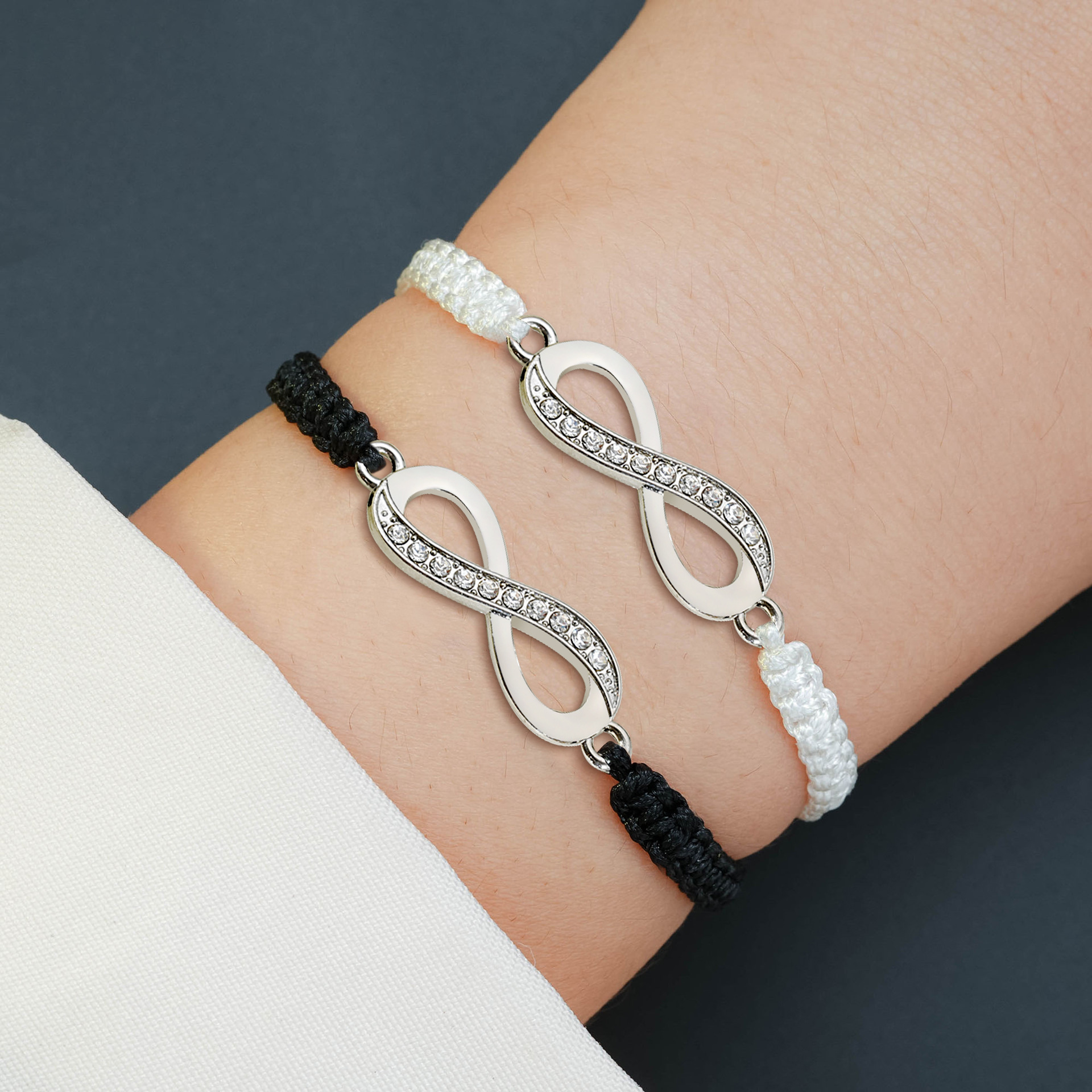 Cross-Border Hot-Selling Fashion Woven Adjustable Dia-Studded Figure-8 Lucky Black And White Couple Best Friend Bracelet