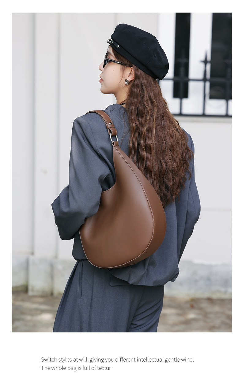 Borsa a mezzaluna di design di nicchia, borsa semicircolare a forma speciale, borsa a tracolla singola da donna sottobraccio in vera pelle_voghion.com