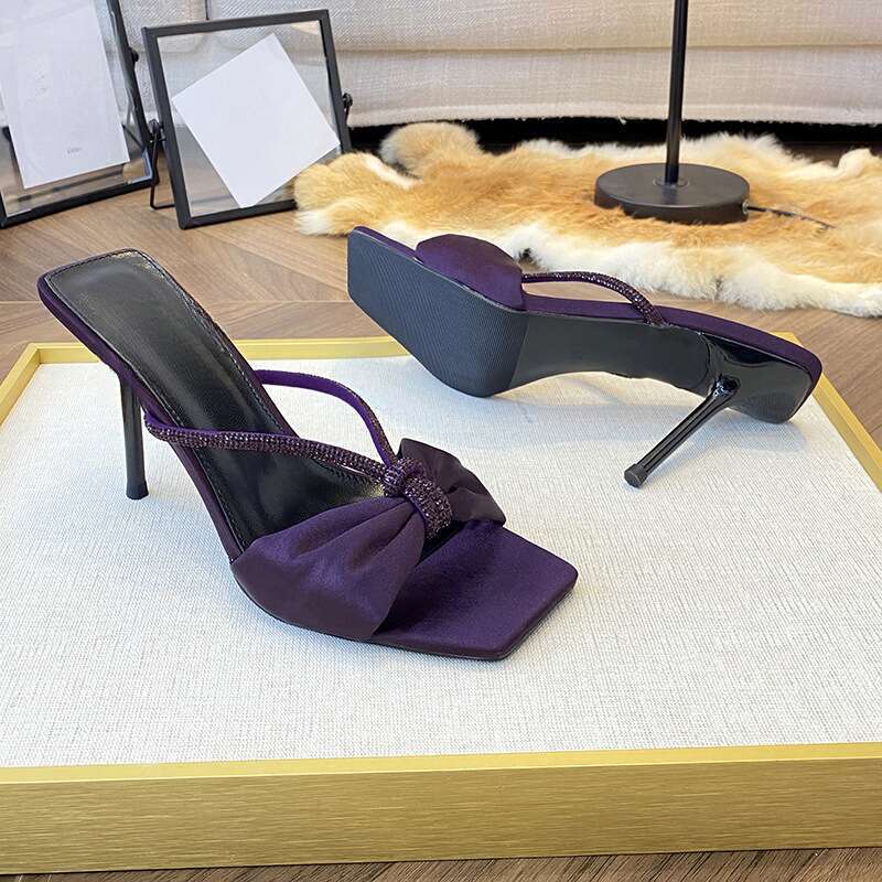 Sandali con cinturino dritto in raso con strass 2025 per donna, nuova punta in gel a farfalla_voghion.com