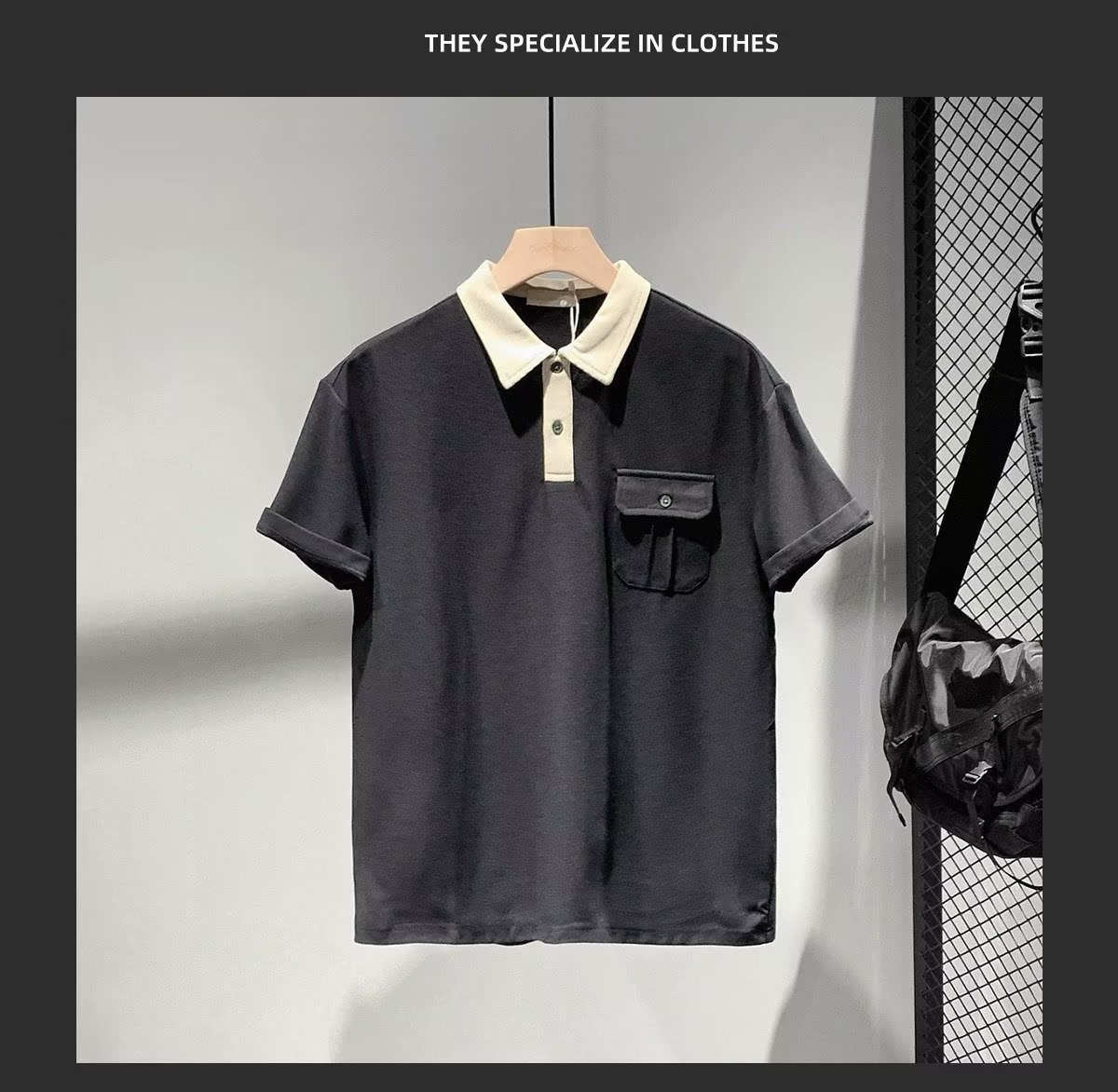 Herrenbekleidung Modisches Kontrastfarben-Nähte Taschen Poloshirt Kurzarm Herren Sommerstil All-Match Casual Jugend Tops Trend_voghion.com