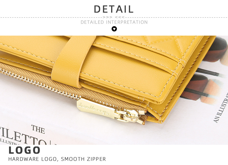 Women's Short Wallet Rhombus Quilted Purse With Card Slots_voghion.com