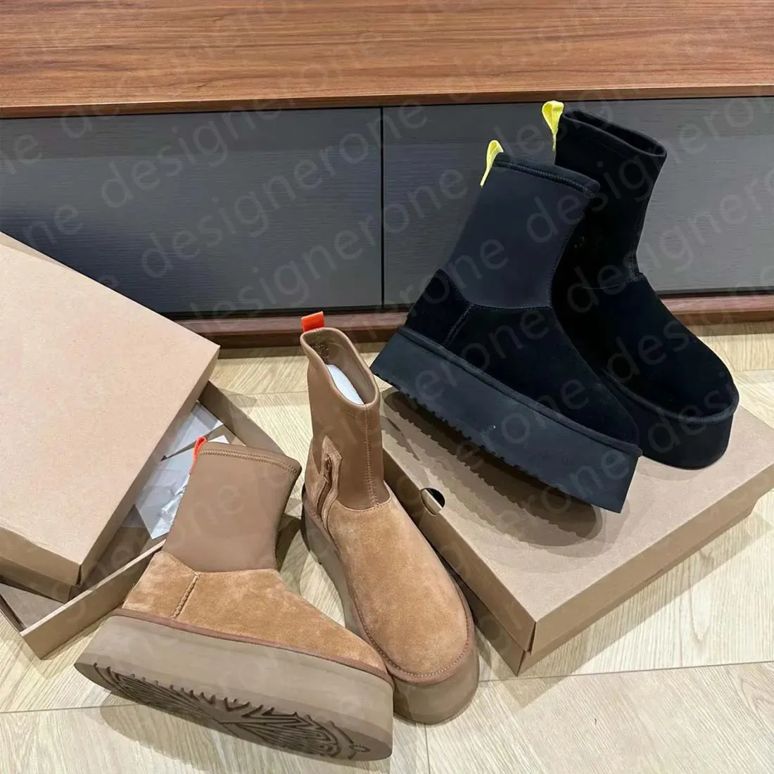 W Dipper Tasman Platform DIPPER Chesut Fur Slides Sheepskin Classic Ultra Mini women Snow boots Winter plush and thick_voghion.com