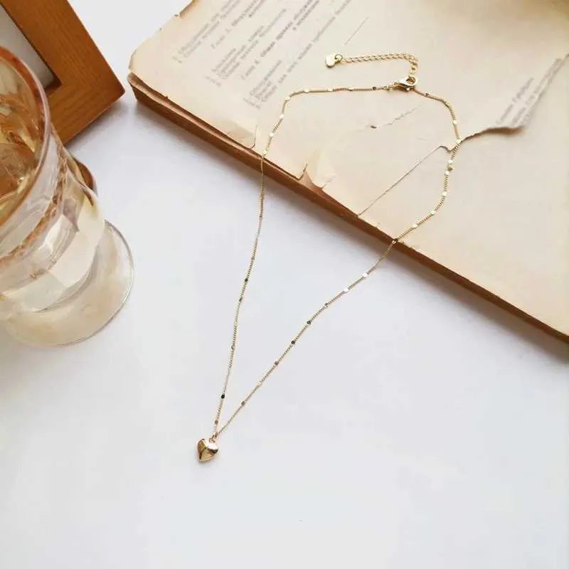 Collana con ciondolo a forma di cuore piccolo per donna, regalo, collane girocollo bohemien in metallo lucido e semplice, a catena corta, gioielli di tendenza_voghion.com