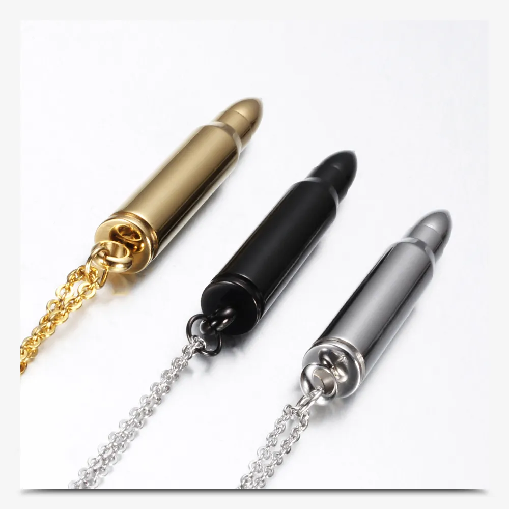 Gold Plated Mens Titanium Steel Bullet Open Pendant Perfume Essential Oil Diffuser Necklace Name Custom Engraving Gifts_voghion.com
