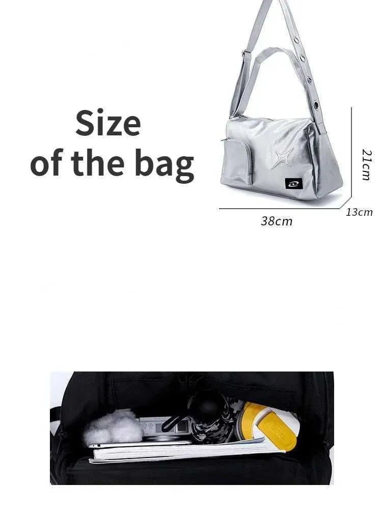 Sier Y2k S For Women Aesthetic Designer Large Capacity Shoulder Bag Commuter Pu Leather Shopper Handba241211_voghion.com