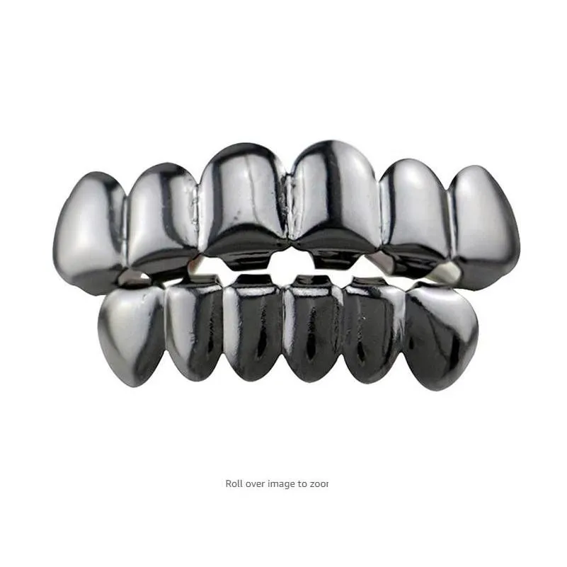 Grillz, Dentalgrills, modischer Hip-Hop-Rapper, echtes Gold, silberbeschichtetes Zahngrillz-Set für Männer und Frauen, Bling, hohe Qualität_voghion.com