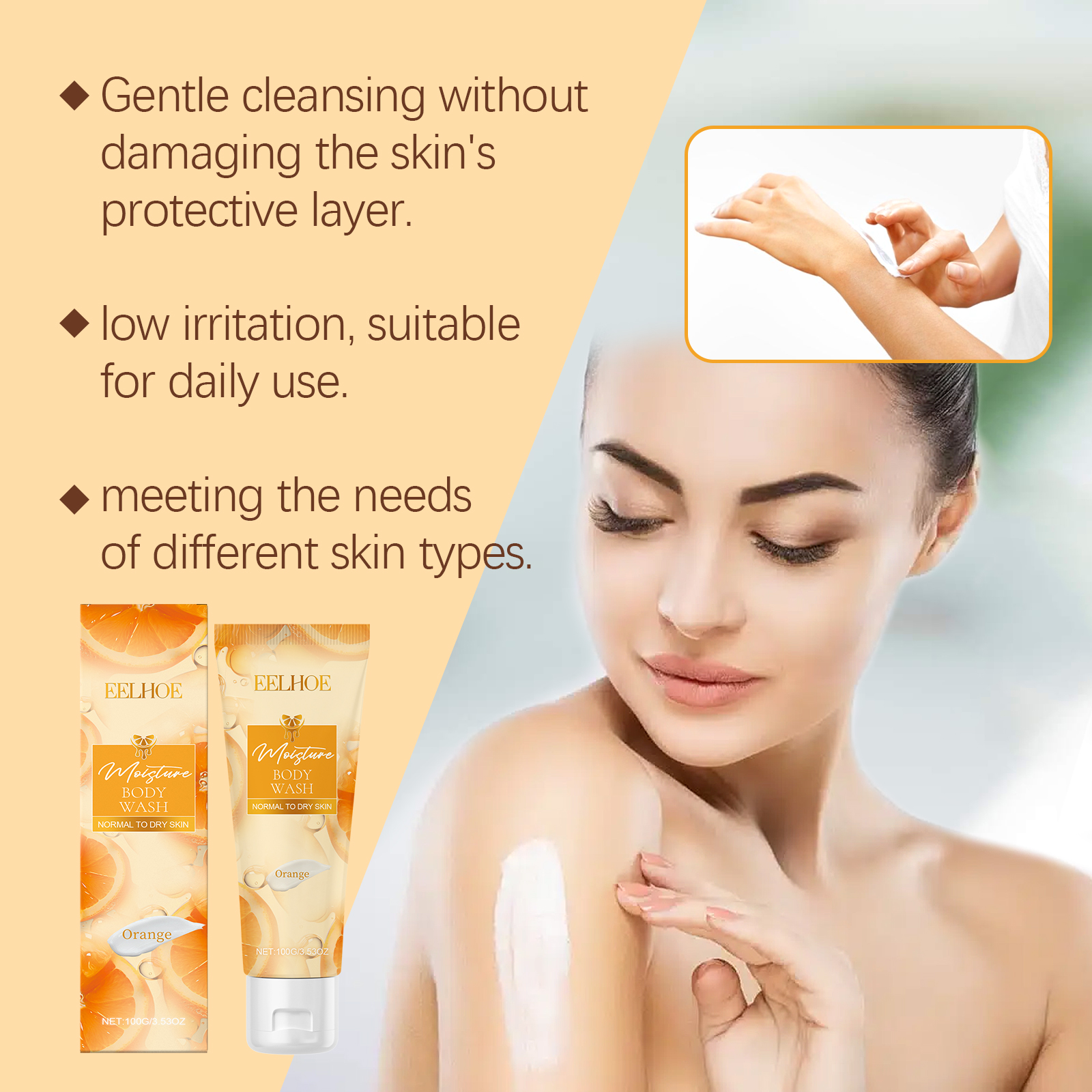EELHOE Orange Moisturizing Shower Gel, Refreshing Orange Essence Gently Nourishes The Body Clean And Moisturizing Shower Gel_voghion.com