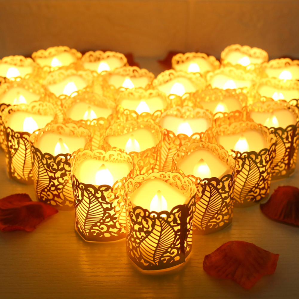 24 Stück flammenlose Teelichter, batteriebetriebene Votiv-LED-Teelichter mit Papierlampenschirm für Hochzeit, Valentinstag, Halloween, Weihnachten_voghion.com