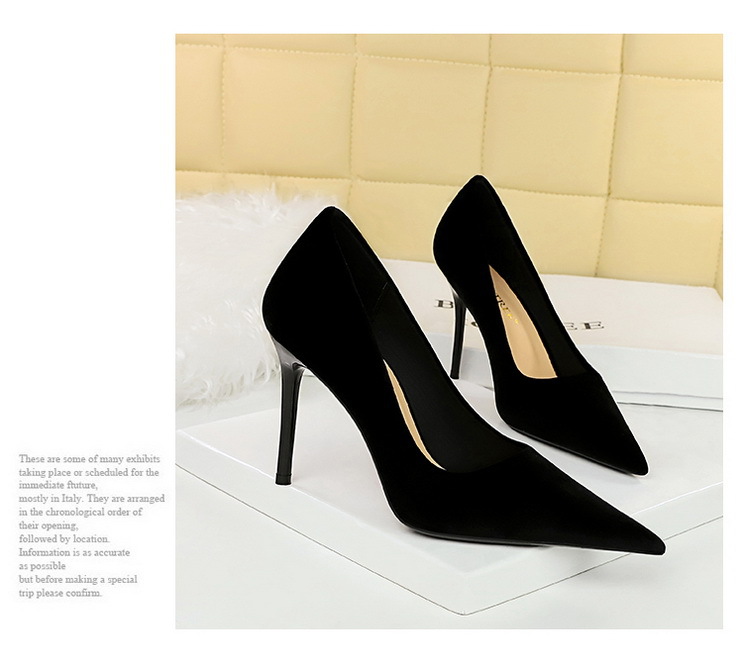 3739-5 Scarpe singole a punta con bocca bassa da donna con tacco alto sottile in pelle scamosciata ispessita alla moda e semplice_voghion.com