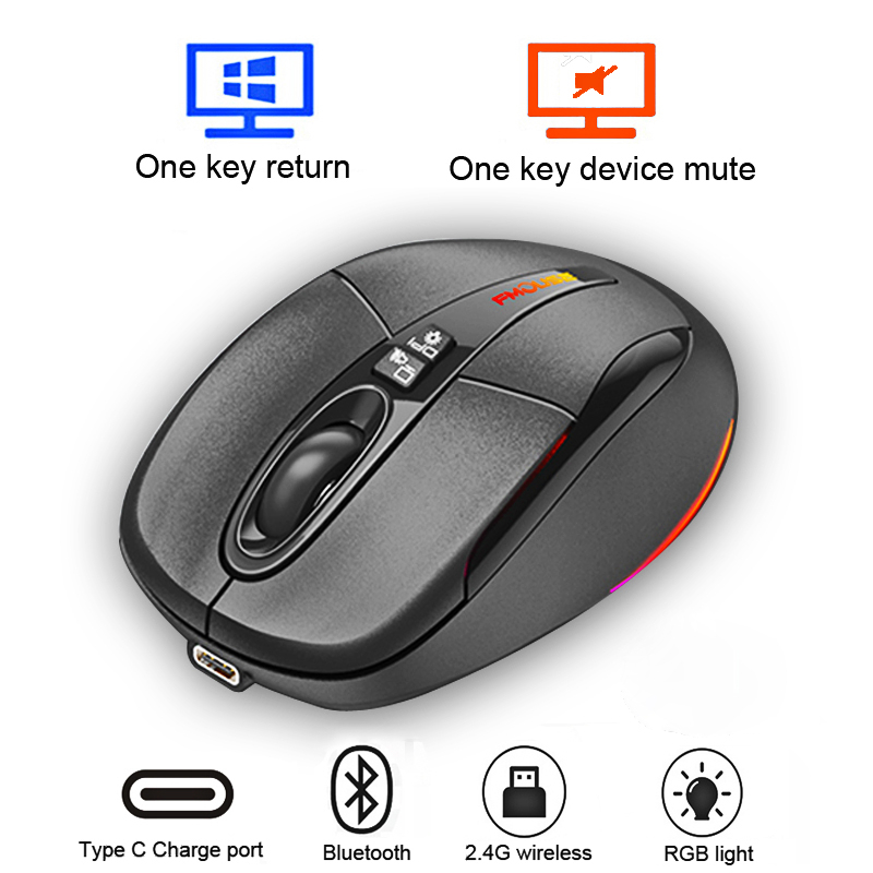Multi-Function Bluetooth 2.4G Wireless Mouse One-Click To Desktop Type-C Rechargeable Mute Silent RGB Backlight Mice 2400DPI_voghion.com