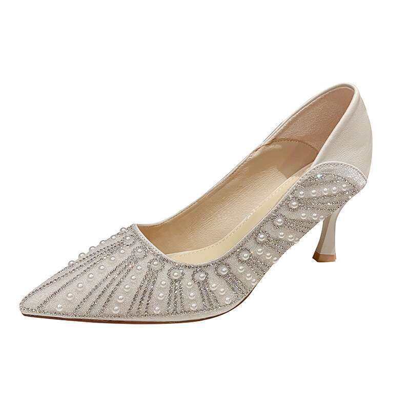Damen High Heels, Kleiner Absatz, Keine Müden Füße, Spitz Zulaufende Französische Einzelschuhe_voghion.com