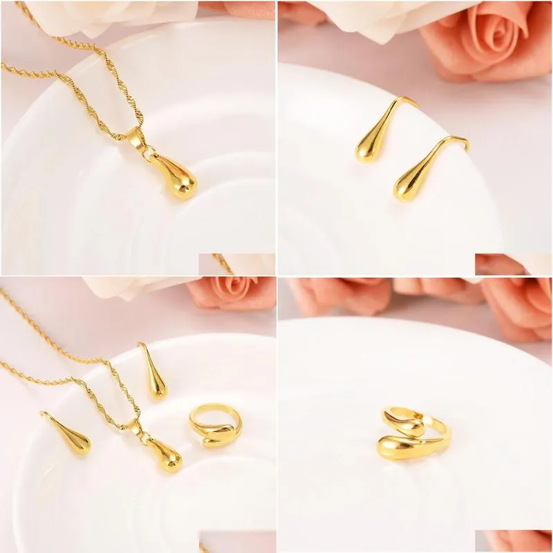 Set di gioielli a goccia in oro gold filled con pendente e orecchini_voghion.com