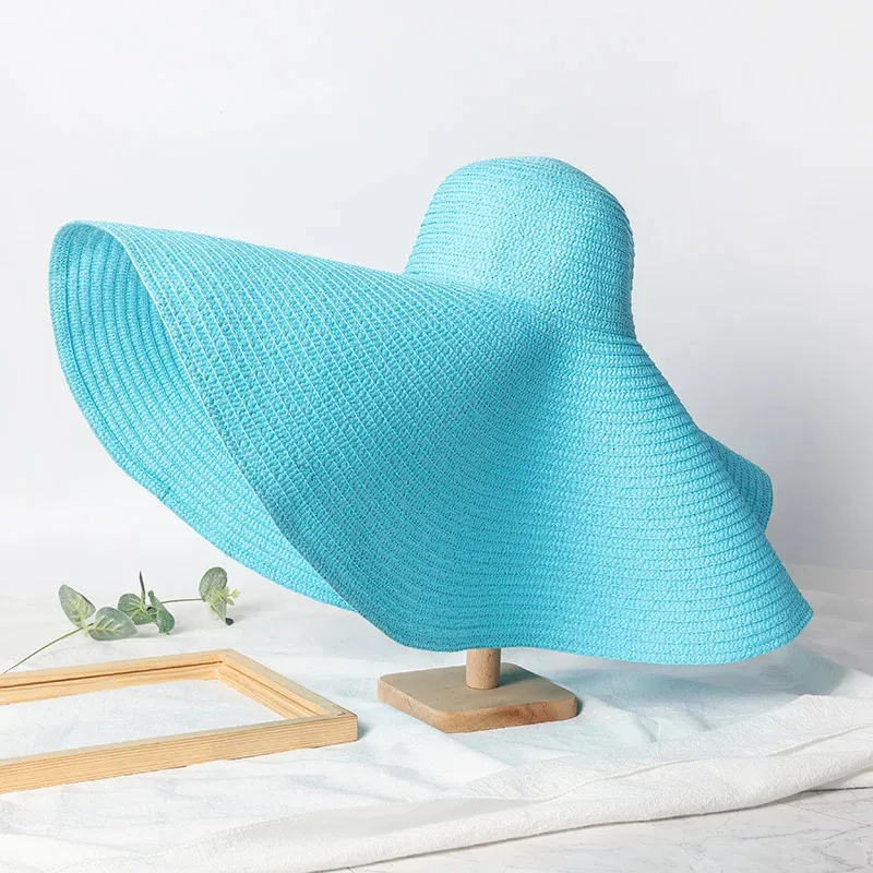 Foldable Women Oversized Ppy Straw Hat 70cm Diameter Large Brim Summer Sun Hats Panama Travel Beach Wholesale 240619_voghion.com