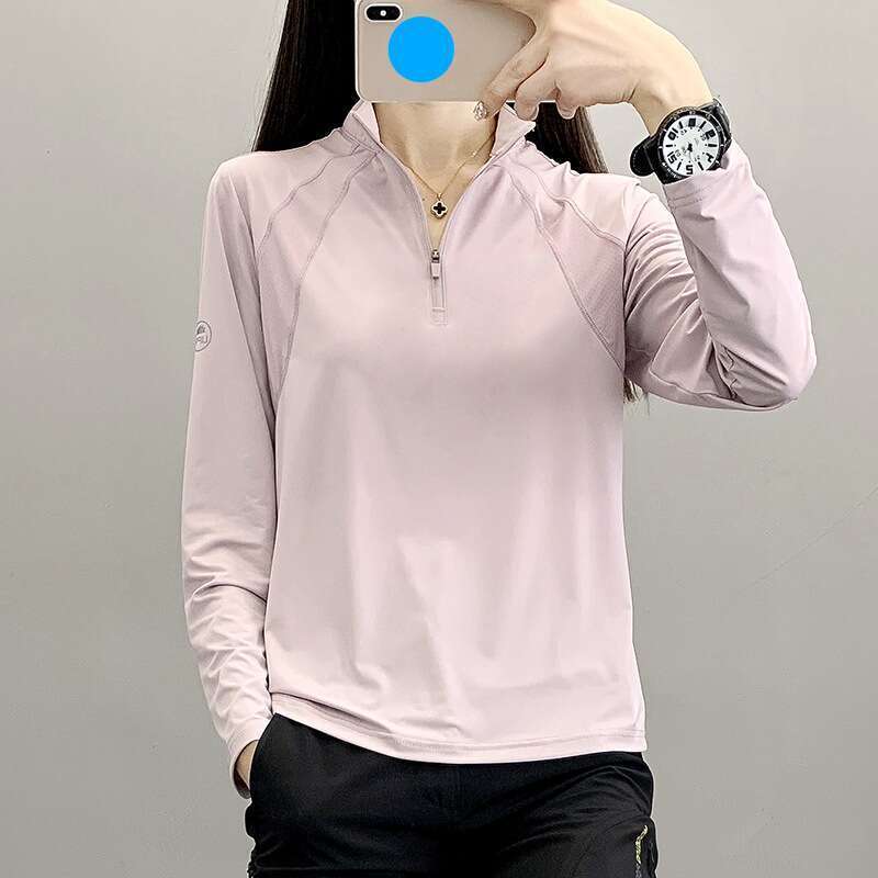 Maglietta sportiva da donna per la primavera e l'estate, leggera ed elastica, traspirante, con collo alto, a maniche lunghe._voghion.com