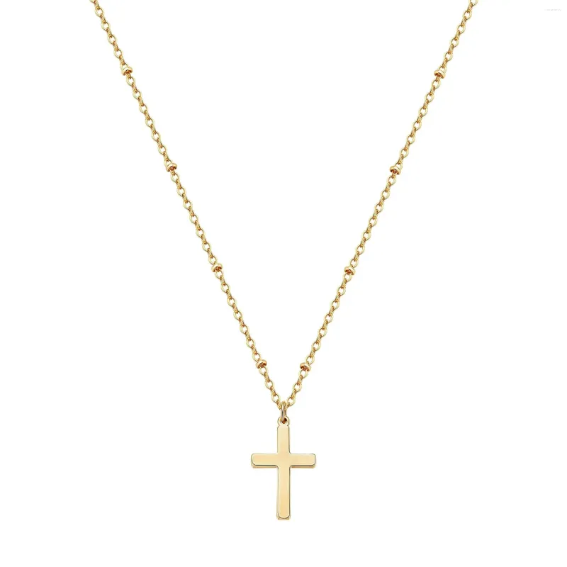 Catene Collana con perline a clip in acciaio inossidabile raffinato da donna, placcata in oro 14K, croce singola_voghion.com