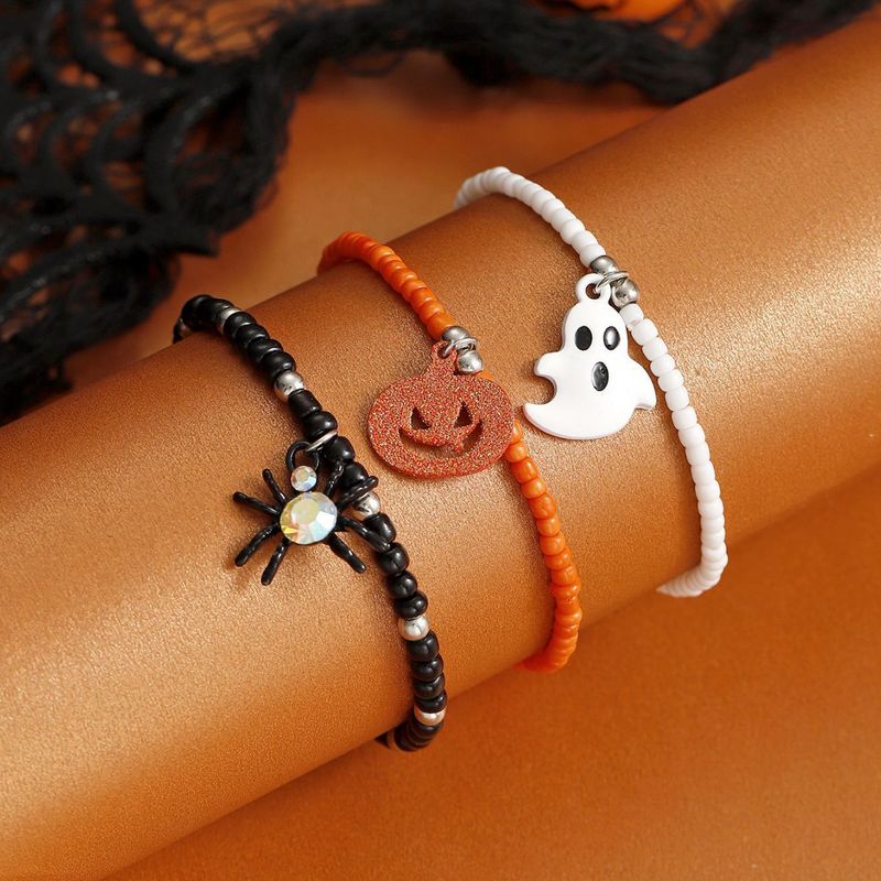Braccialetto combinato di perline con ragno, fantasma, zucca e buffo simbolo di Halloween_voghion.com