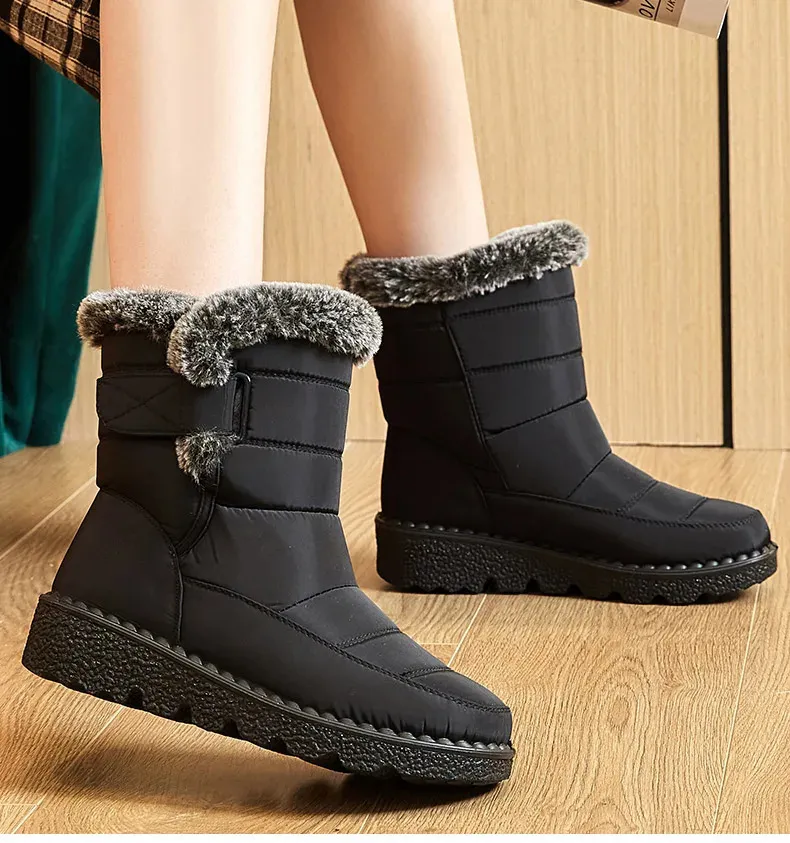 Trend Womens Winter Ankle Low Botas Mujer Waterproof Snow Boots Fur Leather Shoes 241116_voghion.com