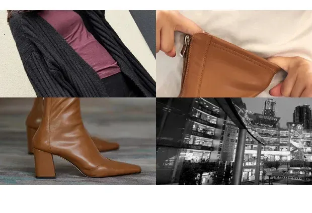 Vintage Dicke Frauen Stiefeletten Heels Boot Mode Spitzschuh Reißverschluss Winter Damenschuhe Leder Braun Kurze Booties_voghion.com