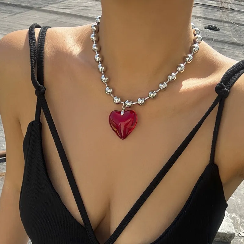 Colliers pendentifs coréens en forme d'amour avec chaîne de perles rondes et cristal, collier ins clavicule, dropshipping_voghion.com