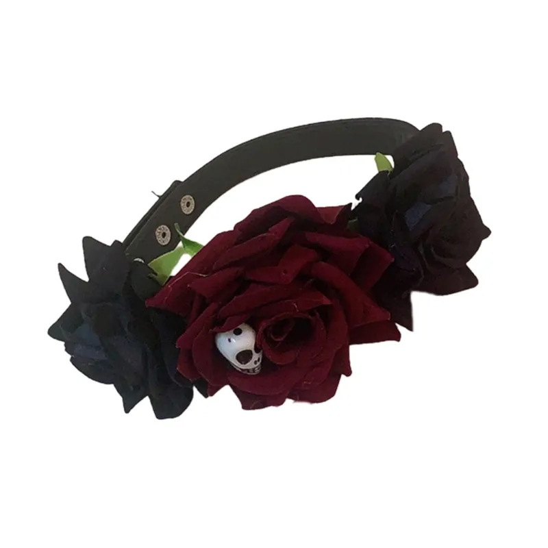 Gothic Rose Choker Necklace With Spiderweb And Skull Details_voghion.com